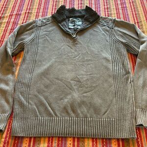 Men's Buckle Black Label 1/4 Zip Brown Sweater Slim Fit L Weathered